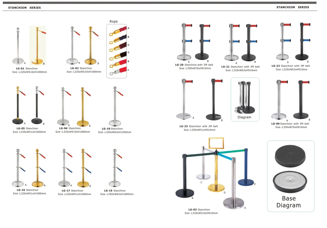 Polished Color Queue Pole with Rope for Crowd Control